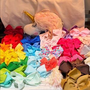 Unicorn Colorful Hair Bow holder and 74 bow Collection